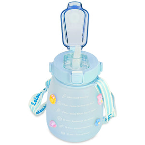 Kawaii Water Bottle with Straw 37.2oz Large Capacity Portable Sports Bottle with Cute Three-Dimensional Stickers