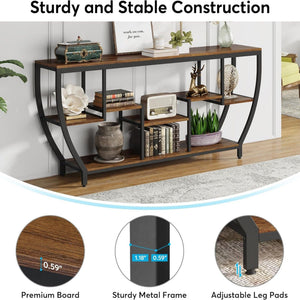 Extra Long Entryway Console Sofa Table With 7 Tier Shelves - Brown / Black