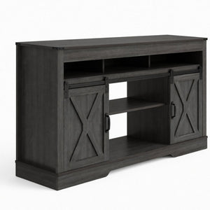 Farmhouse TV Stand With Sliding Barn Doors & Adjustable Storage