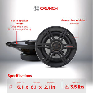 Crunch 300 Watts 6.5-Inch 3-Way 4 Ohms Steel Basket CS Speakers, Black | CS-653