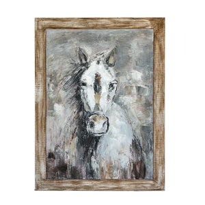 35.4x47.2x1.2" Hand-Painted White Horse Artwork