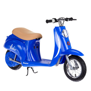 Razor Pocket Mod Miniature Euro 24V Electric Kids Ride On Retro Scooter, Blue - TRAPSKI