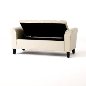 Ivory Fabric Storage Bench with Rolled Arms