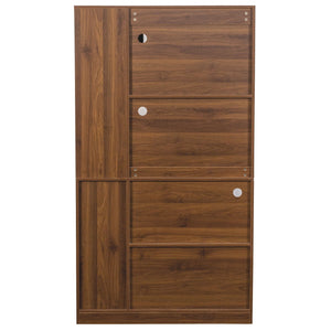 Tall Kitchen Pantry Cabinet With 4 Tier Side Shelf, 2 Drawers, Freestanding Food Hutch With Microwave Stand For Dining Room - Walnut
