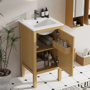 Bathroom Cabinet With Sink, Adjustable Shelf, Soft Closing Hinges - Natural Wood