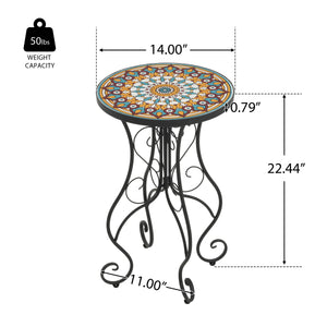 Round Ceramic Outdoor Side Table, Colorful + Black