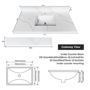 43-inch Quartz Bathroom Vanity Top with Undermount Single Bowl Sink