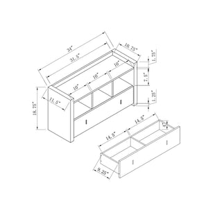 Shoe Entry Bench With Three Shelves, One Drawer With Divided Compartment