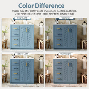 Ceramic Sink Combo, Freestanding Vanity Set With 3 Drawers & Soft Closing Doors