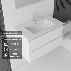 30 Inch Floating Bathroom Vanity with Sink, Soft-Close Drawer, Ceramic Sink, Plywood