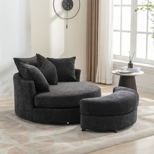 360° Swivel Accent Barrel Chair With Storage Ottoman & 4 Pillows, Modern Leisure Chair Round Accent For Living Room