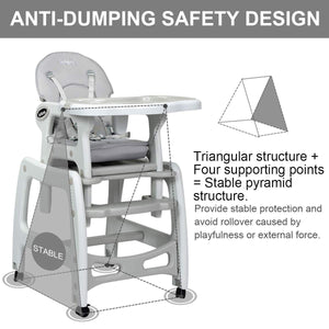 3-in-1 Baby High Chair with Lockable Universal Wheels