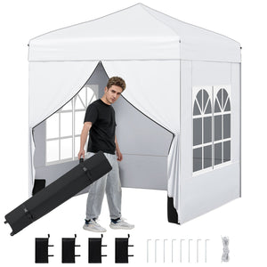 6.5 x 6.5 FT Pop up Canopy Tent with 4 Sidewalls and Wheeled Bag