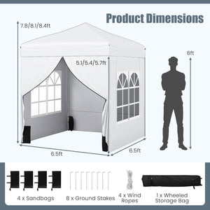 6.5 x 6.5 FT Pop up Canopy Tent with 4 Sidewalls and Wheeled Bag