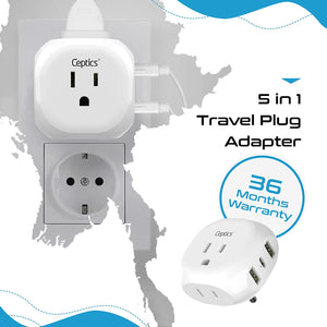 India, Pakistan Plug Adapter - Type D - 5 in 1 - Ultra Compact (PTU-10) - TRAPSKI