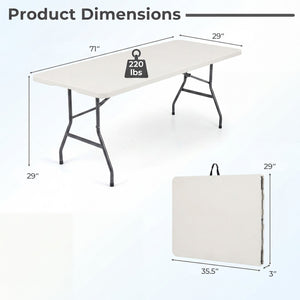 6 FT Fold-in-Half Camping Table with Carrying Handle