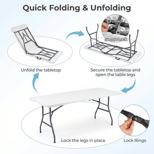 6 FT Fold-in-Half Camping Table with Carrying Handle