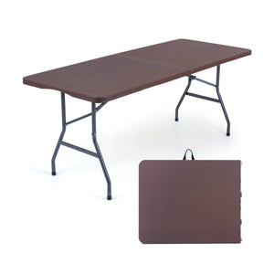 6 FT Fold-in-Half Camping Table with Rattan Texture