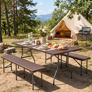 6 FT Fold-in-Half Camping Table with Rattan Texture