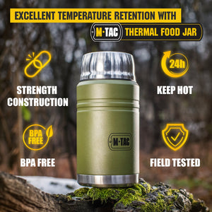 M-Tac Stainless 25 oz Thermos with folding spoon Olive - TRAPSKI