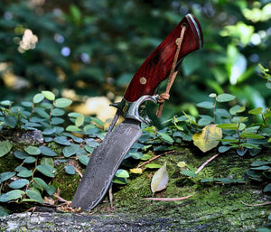 Velar Japanese Hunting Knife with VG-10 Damacus Blade and Exotic Red Sandal Wood Handle