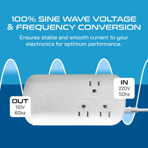 300W Step Down Converter – 3x USA Outlets & 1 USB-A + 1 USB-C PD 18W – AC 220-240V 50Hz to 110-120V 60Hz Travel Voltage & Frequency Converter - (PU-300-WS) - TRAPSKI