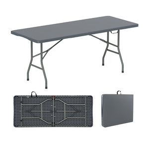 6 ft Portable Folding Table 350 LBS Fold-in-Half Table with HDPE Tabletop