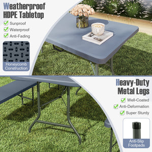 6 ft Portable Folding Table 350 LBS Fold-in-Half Table with HDPE Tabletop