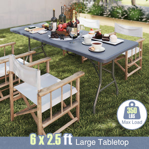 6 ft Portable Folding Table 350 LBS Fold-in-Half Table with HDPE Tabletop
