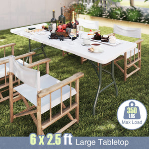6 ft Portable Folding Table 350 LBS Fold-in-Half Table with HDPE Tabletop