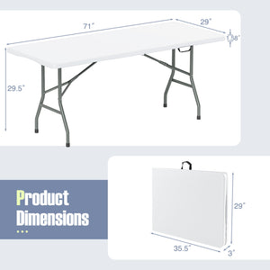6 ft Portable Folding Table 350 LBS Fold-in-Half Table with HDPE Tabletop