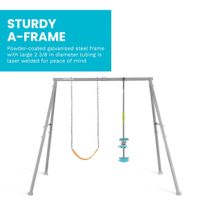 Intex Two Feature Colored Playground Swing Set with Trapeze Bar for Kids, Gray
