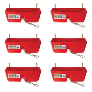 Little Giant 9 Quart Heavy Duty Feed Trough Bucket Fence Feeder, Red (6 Pack)