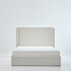 Caron Upholstered Wingback Bed with 52.3' High Headboard in Ivory Canvas Chenille