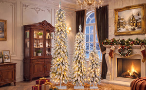 Snow Flocked Pre-Lit Pencil Christmas Tree