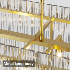 Modern Rectangular Crystal Glass 10-Light Chandelier