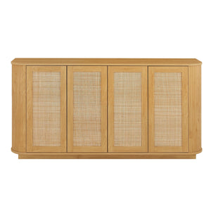 Contemporary Wave Shaped TV Stand With Rattan Doors
