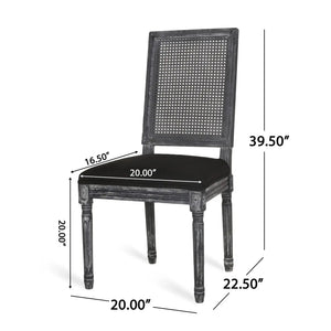 French Country Dining Chair With Rectangular Cane Backrest And Smooth Upholstered Seating