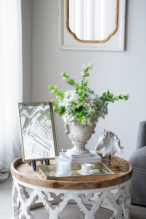 9.4x9.4x10.6' Decorative White Urn Planter with Distressed White Finish and Gold Accents