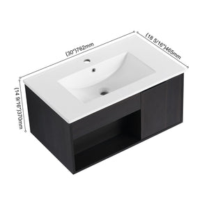 Wall Mounted Floating Bathroom Vanity With Open Shelf & Soft Close Door
