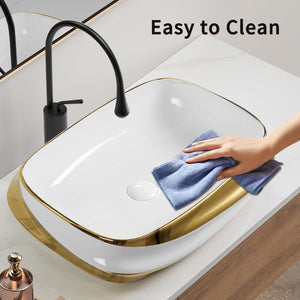 Vessel Sink Above Counter Vanity Basin - Gold / White / Milk White
