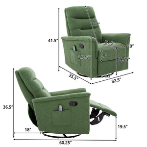 Manual Recliner Chair With 8-Point Massage and Swivel Function