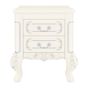 Carved Nightstand With 2 Drawers, Bedside Table - White