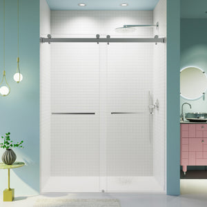Frameless Double Sliding Shower Door In, Thick Tempered Glass, Reversible Installation