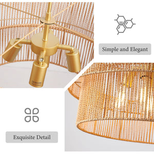 Chandelier, 2 Tier Boho Wabi Sabi Pendant Light, Hanging Ceiling Lamp - Gold