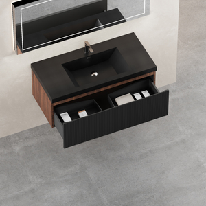 42" Floating Bathroom Vanity with Sink and Striped Storage Cabinet