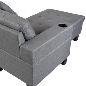Modern Sectional Sofa Set with L Shape Chaise Lounge and Cup Holders