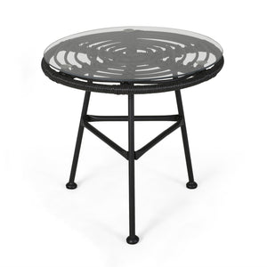 Petrichor Outdoor Side Table with Tempered Glass and Steel Frame