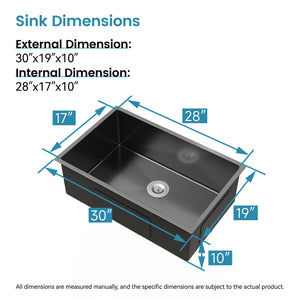 Stainless Steel Kitchen Sink 30"x19" Single Bowl Undermount