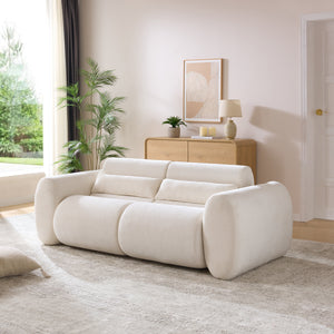 79 in. Round Arm Cloud Curved 3 Seater Modern Upholstered Chenille Sofa, Snow